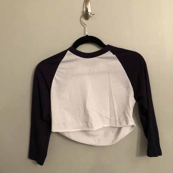 American Apparel Navy Baseball T-Shirt Crop Top - Picture 1 of 3